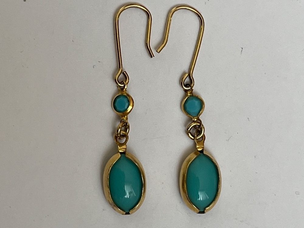 Boucles D'oreilles Clips Anciennes – Argent Massif 925 – Art Nouveau – Turquoise