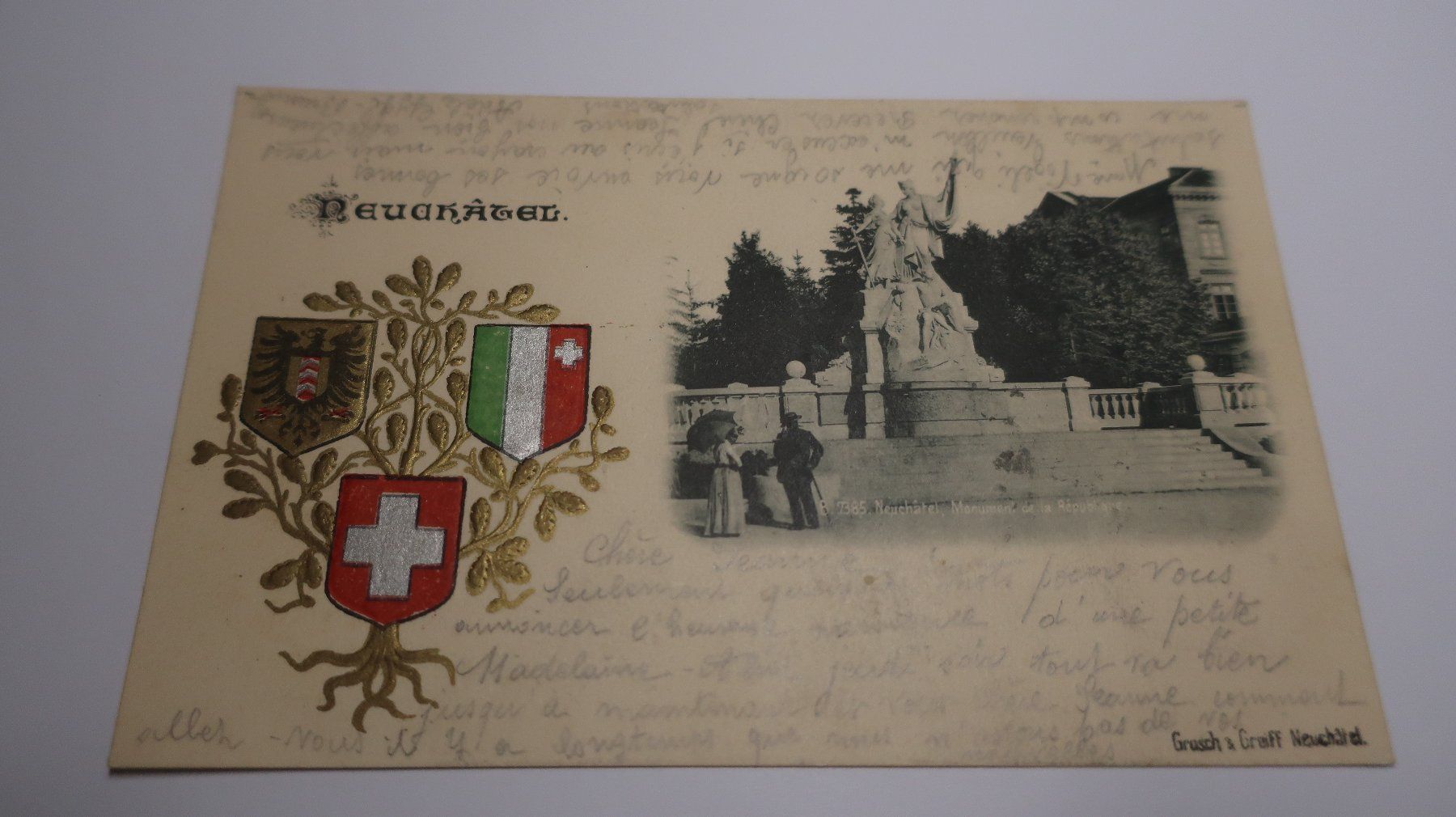 Cartoline postali: Neuchâtel.  Monument de la République. 1903 – Usato da Cormoret venduto da Pascalll2001 2