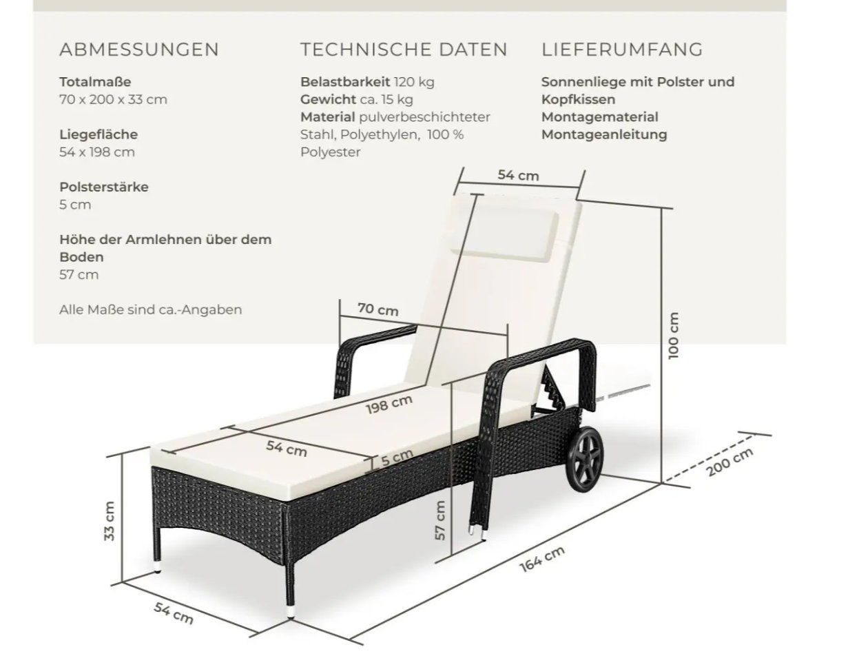 Sedie a sdraio: Rattan Sonnenliege schwarz/beige – Nuovo (secondo la descrizione) da Steinhausen venduto da Retourenprofis 2