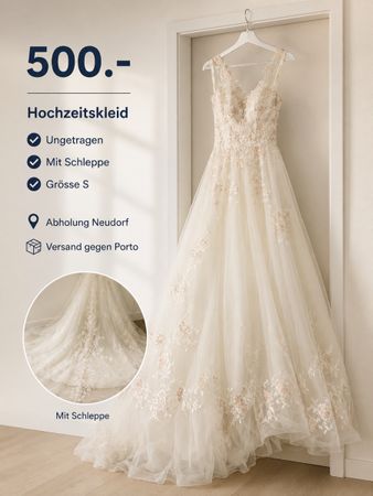 Hochzeitskleid Grösse S mit Schleppe ungetragen
