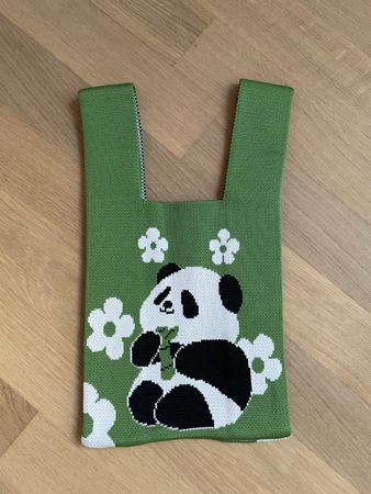 Stofftasche Panda Motiv grün
