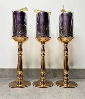 6 piece set purple candles and rose gold candle holders