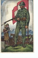 GRENZWACHT Soldat mit Fahne, Gewehr, aufgesetzes Bajonett
