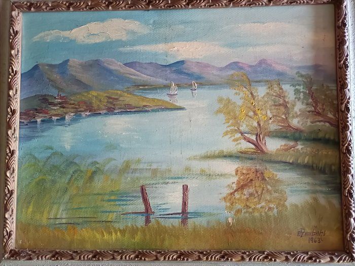 Tableaux: Antikes Gemälde mit Holzrahmen 1963 – D'occasion à Burg par Mainstreet69 1