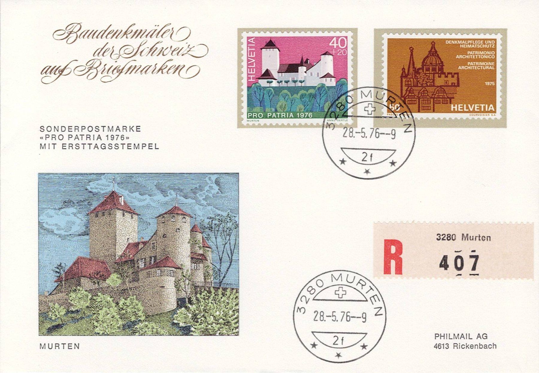 Tutti i francobolli: Pro Patria 1976 Vier Sonderbriefe mit Ersttagsstempel – Usato da Sevgein venduto da WHaelmi 3
