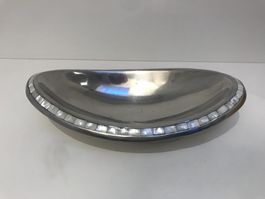Schöne grosse Früchteschale aus Aluminium und Perlmutt