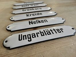 6x grosse antik Emailschild ! Apotheke Schubladenstock -18cm