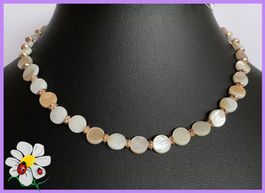SALE! HALSKETTE KETTE PERLMUTTPERLENKETTE BEIGE