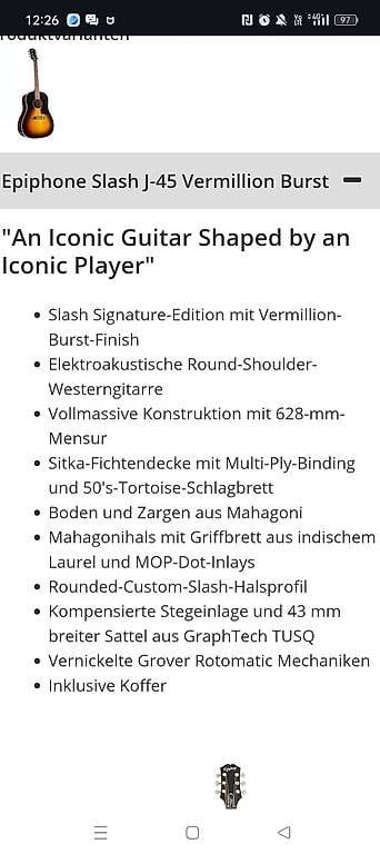 Strumenti musicali: Epiphone Slash J-45 – Usato da Otelfingen venduto da YJ3000 3