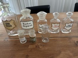 Apothekerflaschen Set mit Etiketten gebraucht
