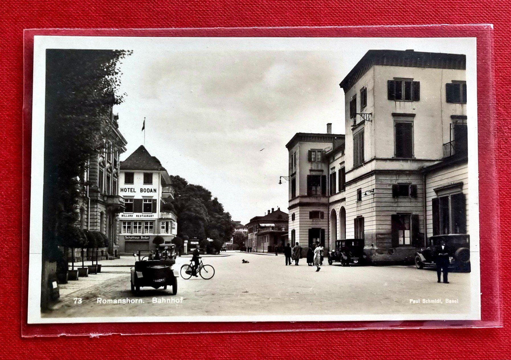 Cartoline postali: Romanshorn - Bahnhof - Hotel Bodan - Oldtimer – Usato da Rothrist venduto da RROENK
