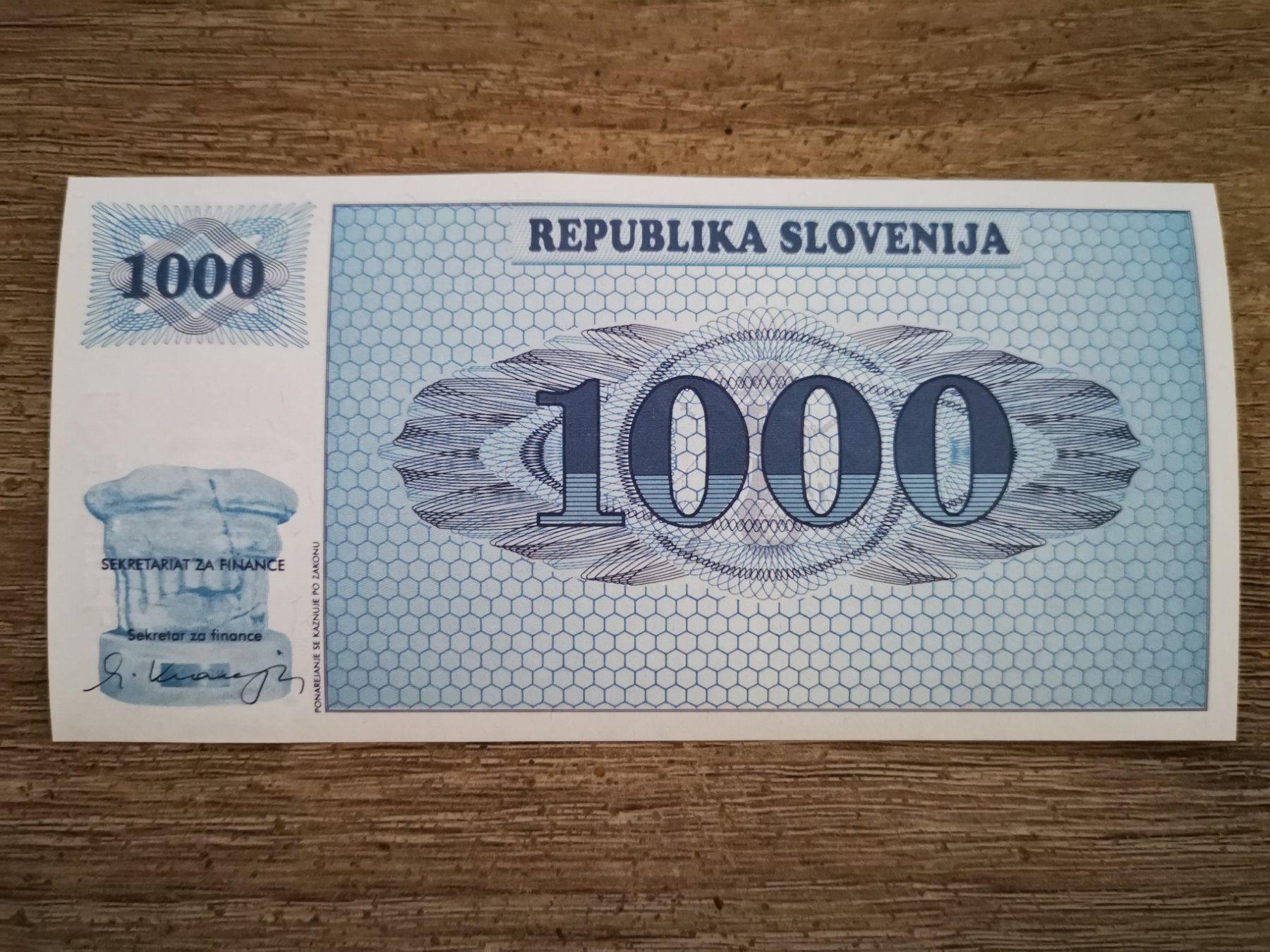 Banknoten: Slovénie 1000 tolarjev 1990 specimen UNC – Neu (gemäss Beschreibung) aus Cousset von Patricio77 1