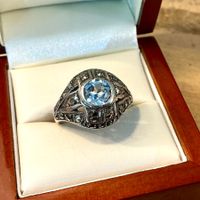 VINTAGE RING STERLING 925 AQUAMARIN, MARKASITE, GR.60