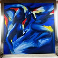 Sportliche Körper in Blau - Quadratisches Oelbild 105X105cm