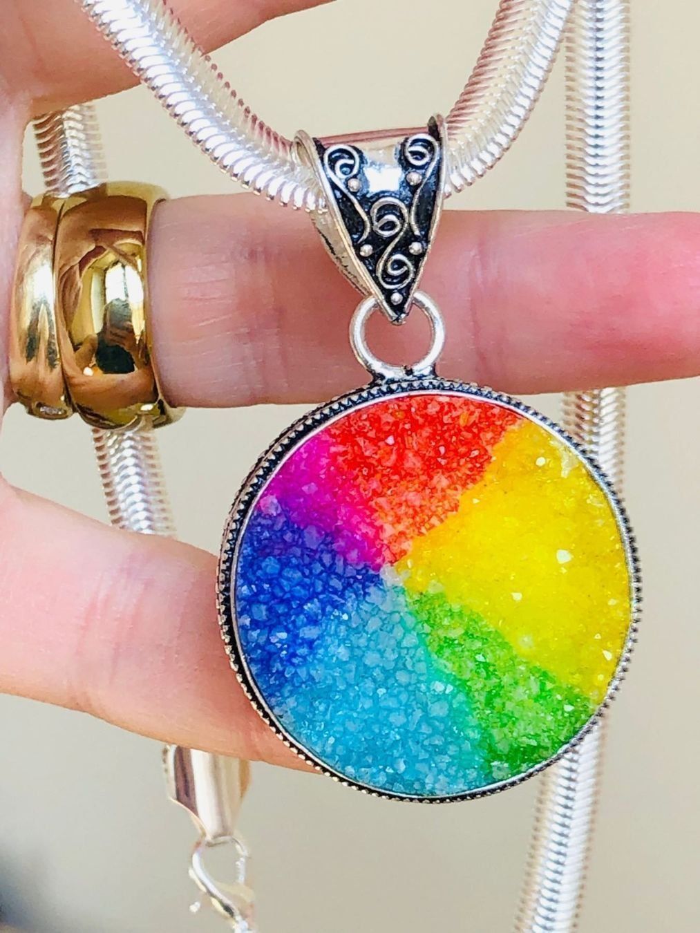 Catenine: DRUSY DRUZY ANTIQUE DESIGN PENDANT 2" COLLIER – Nuovo e nell'imballaggio originale da Genève venduto da AGBERG 4