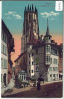 Fribourg - Le Tornalletaz et la Cathedrale - coloriert - ani