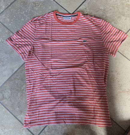 T-shirt Lacoste rayé orange blanc taille L