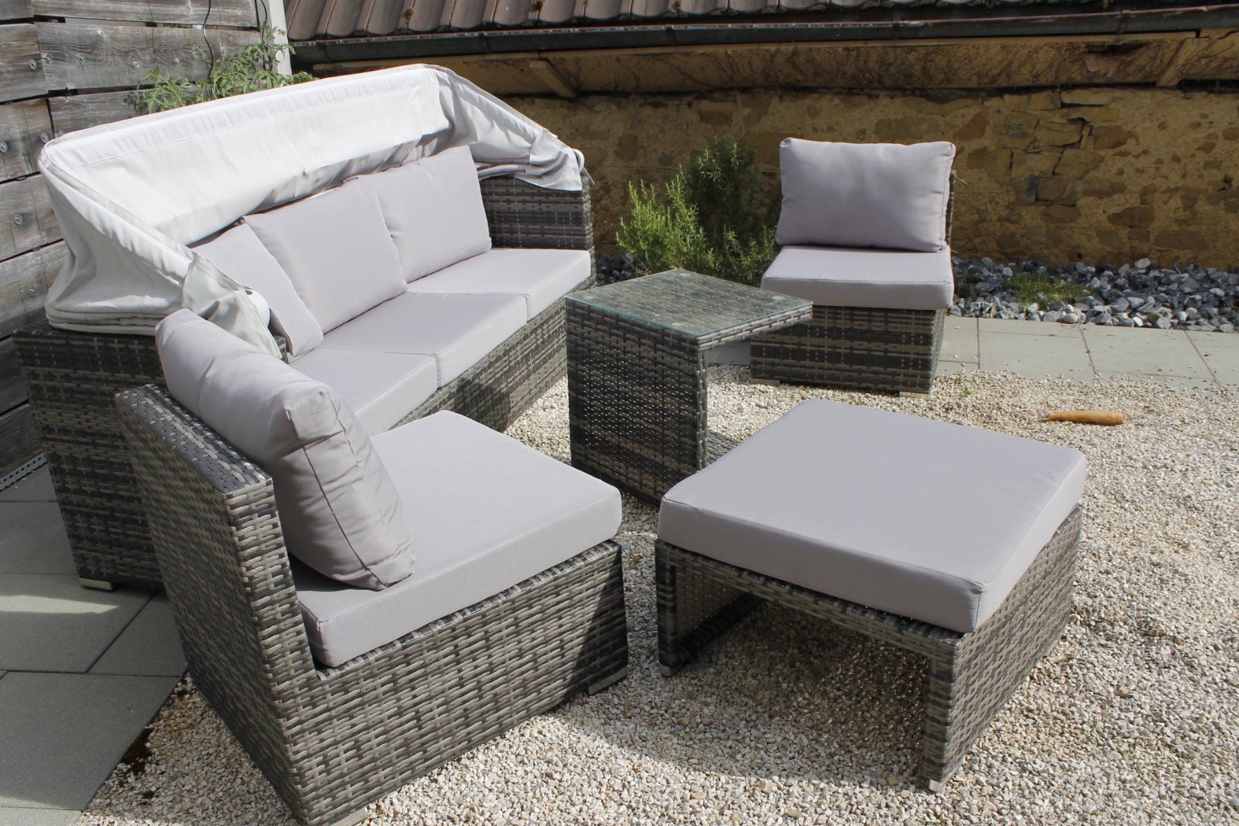 Divani: Polyrattan Sitzgruppe Gartenmöbel 4-teilig grau mit Polster – Usato da Hemmiken venduto da Jakkolo
