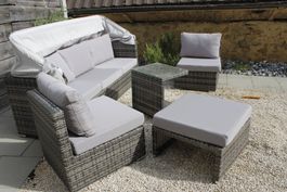 Polyrattan Sitzgruppe Gartenmöbel 4-teilig grau mit Polster