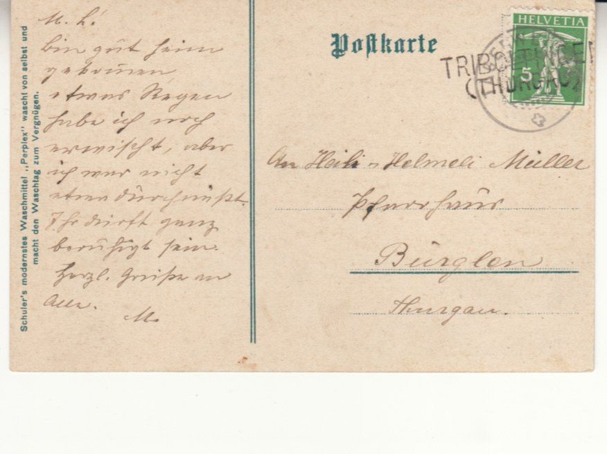 Ansichtskarten: Zeppelin 1909 mit Stabstempel Triboltingen, Werbung Schuler – Gebraucht aus Bürglen TG von StampGraf 1