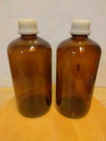 2x Flacons en verre ambré pharmacie bon état 26 cm