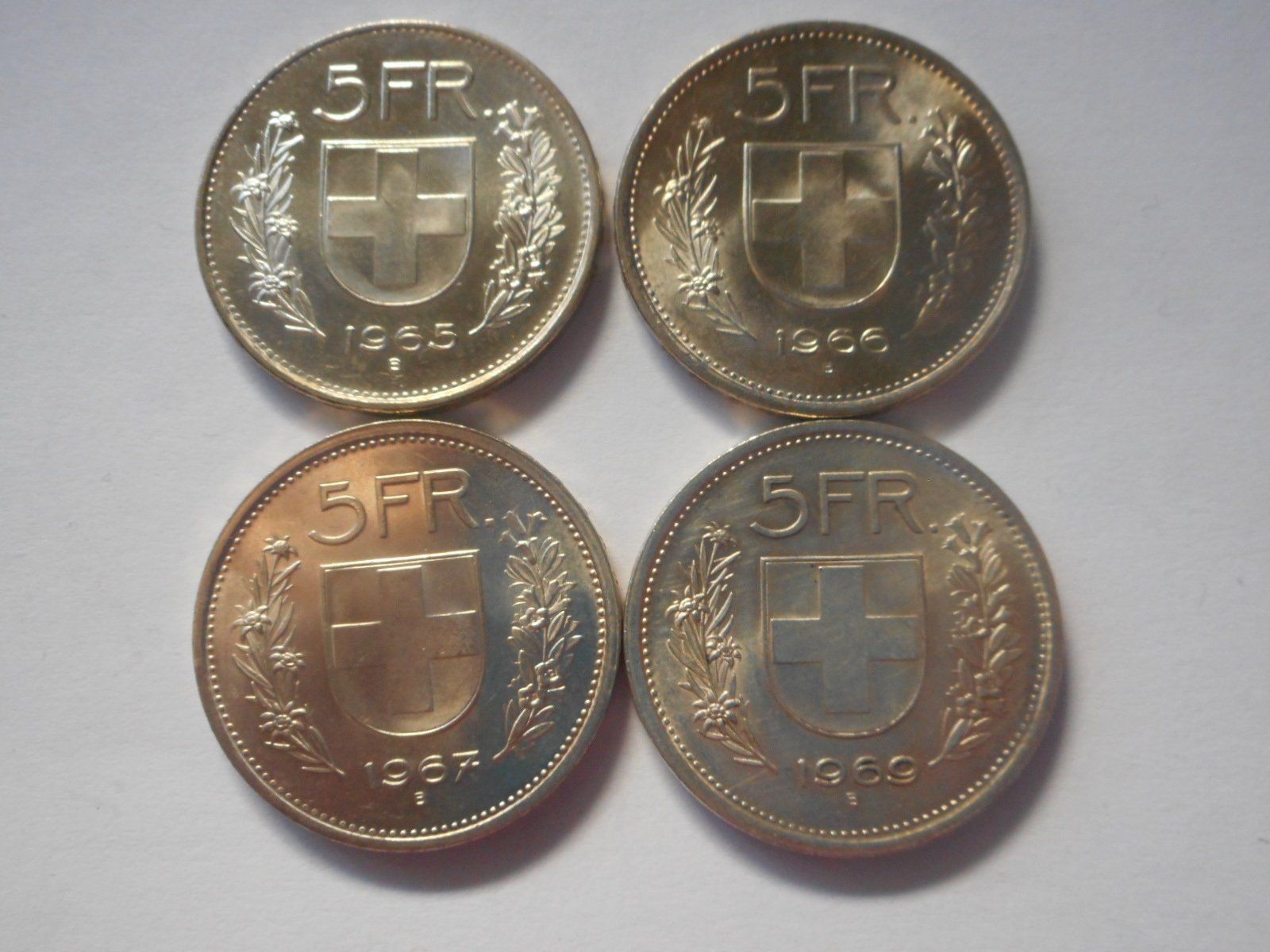 Alle Münzen: 4 x 5 Fr. silber 1965/66/67/69 – Neu (gemäss Beschreibung) aus Kriegstetten von pizlad2010 1