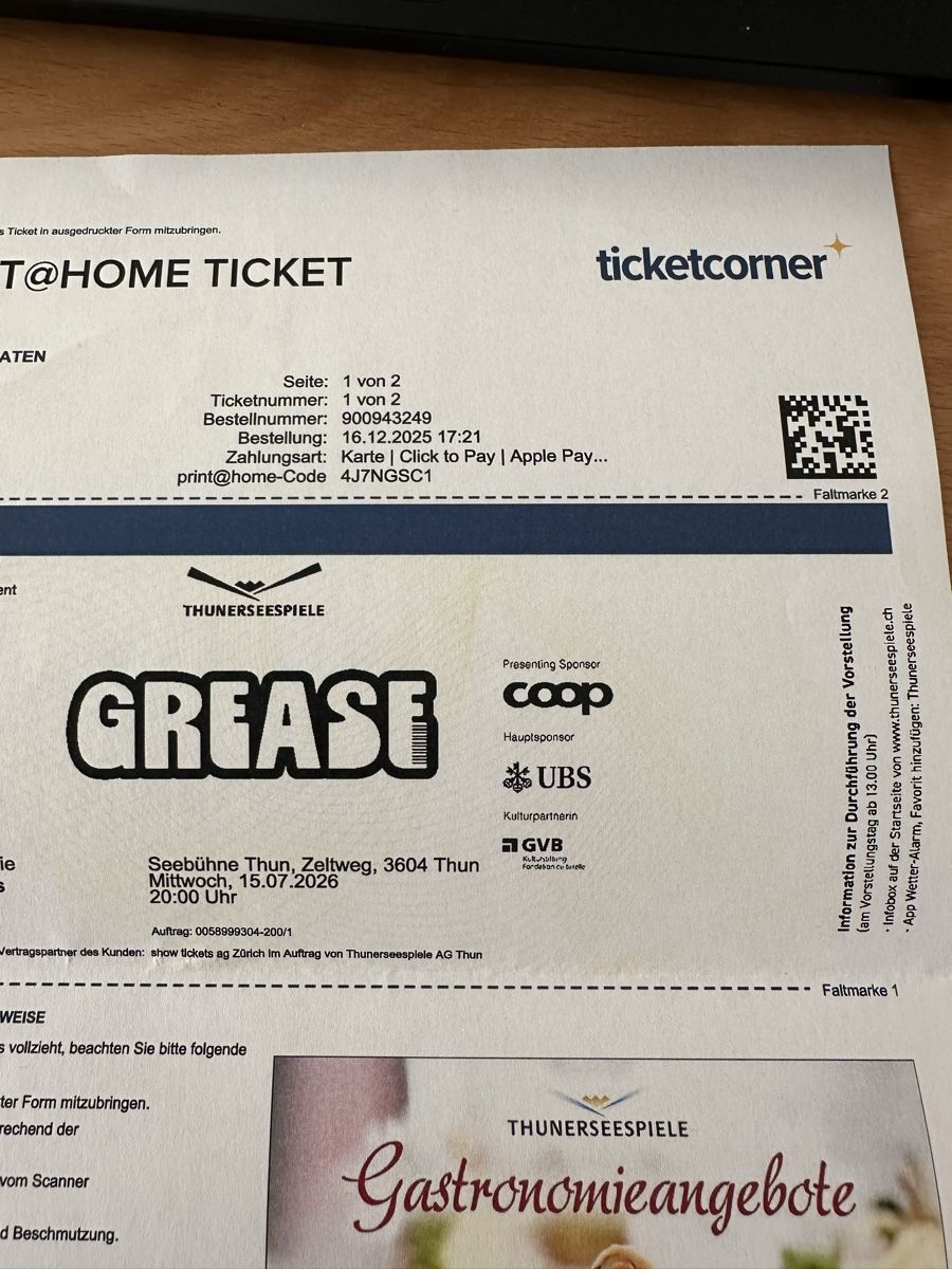 Tickets: Thunersee Festspiele – Neu (gemäss Beschreibung) aus Kesswil von roterflitzer