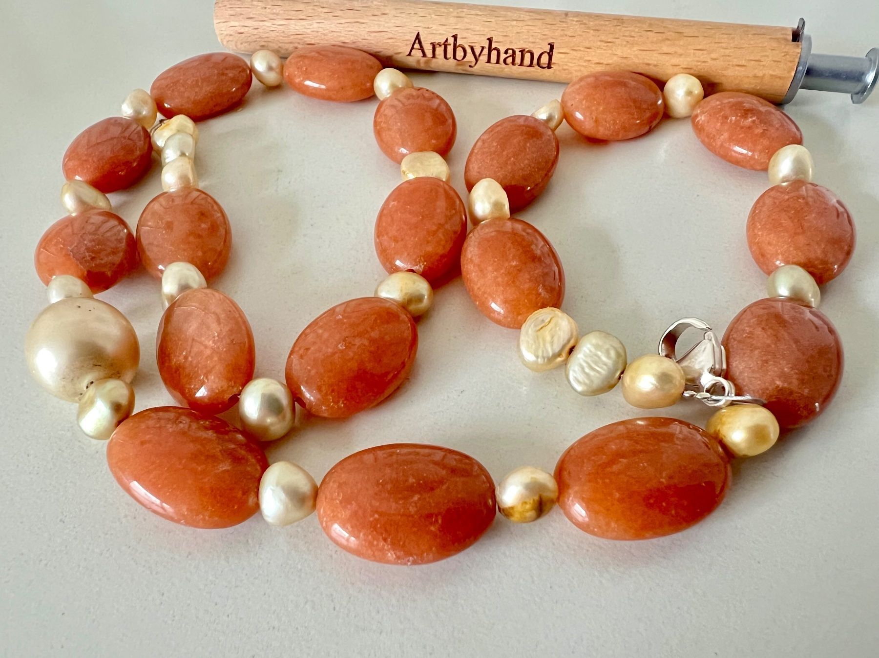 Catenine: Collier Aventurin & Echtperlen/Barockperlen Silber 925 52cm – Nuovo (secondo la descrizione) da Ruswil venduto da artbyhand 1