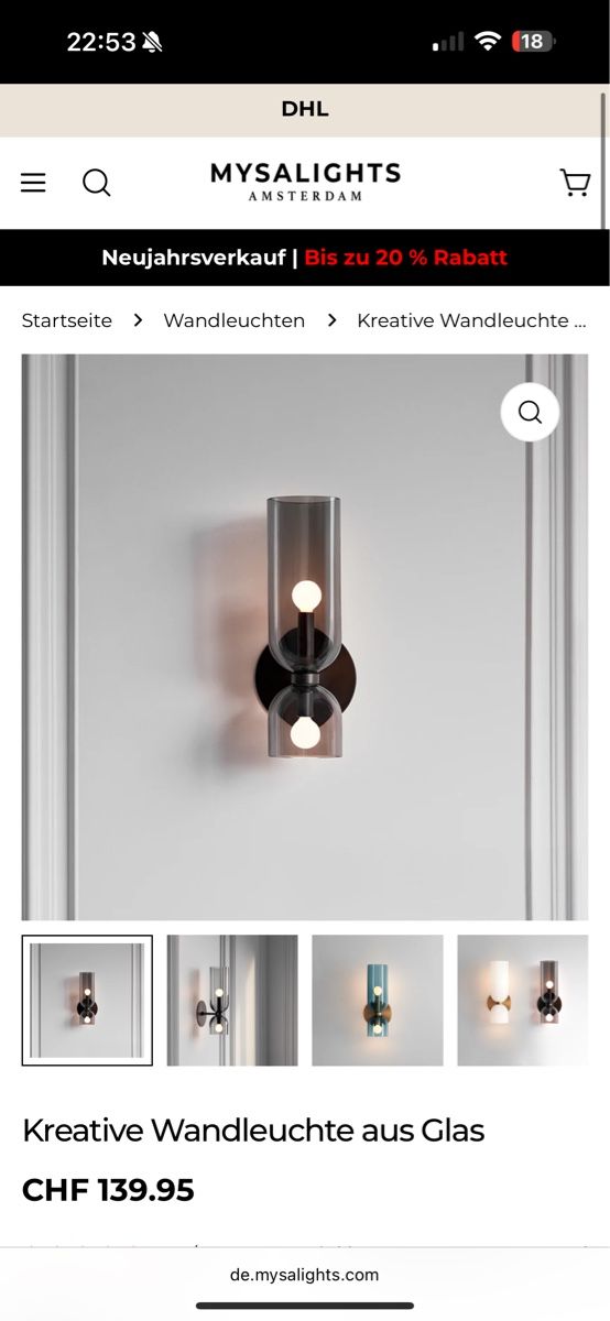 Lampade: Wandlampe aus Glas, neu – Nuovo (secondo la descrizione) da Wohlen AG venduto da evi_fd6m