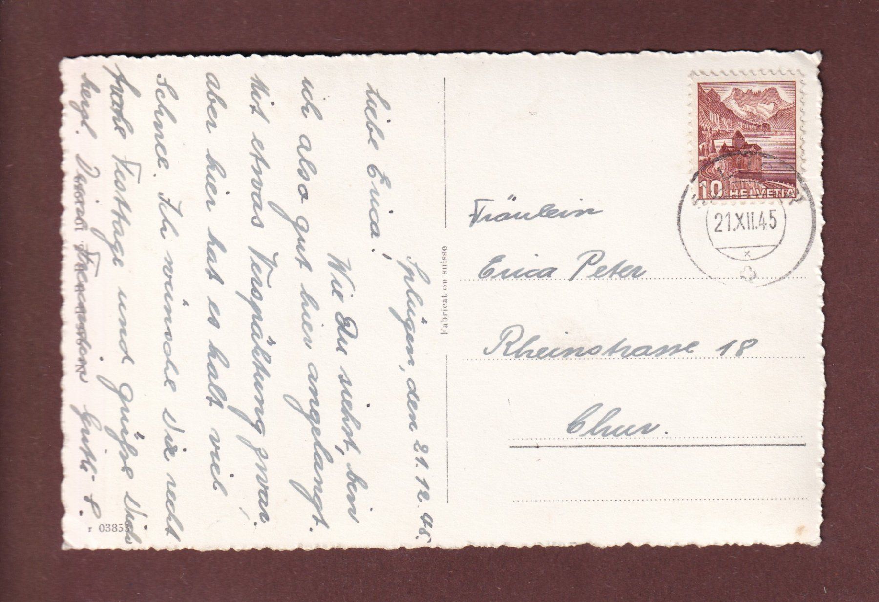 Cartoline postali: Winterlandschaft bei SPLÜGEN - 1945 – Usato da Pully venduto da nicecards-shop 1