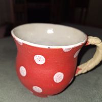 Rote Keramik Tasse mit Punkten - Vintage Geschirr!Handmade