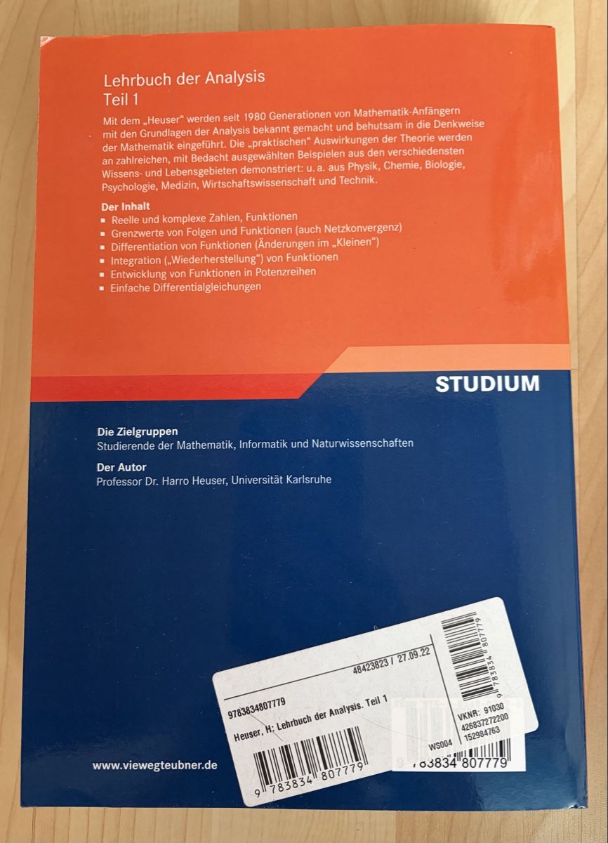 Bücher: Lehrbuch der Analysis Teil 1 – Gebraucht aus Toffen von cena_st 1