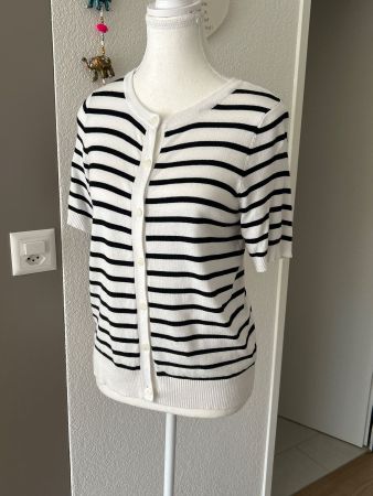 Damen Kurzarm Strickjacke gestreift weiss/schwarz  Gr. M