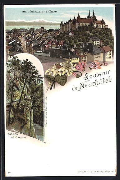 Ansichtskarten: Litho Neuchatel, Vue generale et Chateau – Gebraucht aus Berlin von bartko-reher
