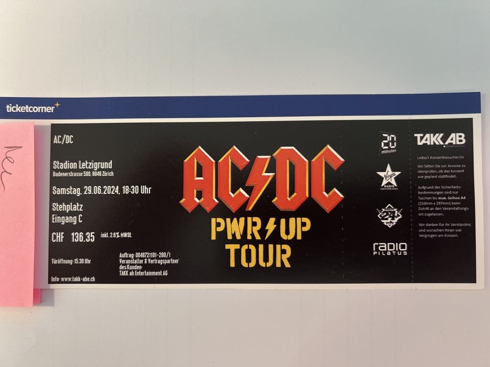 AC DC Konzert Ticket Stehplatz 29.6.24 (Neu und originalverpackt) in ...