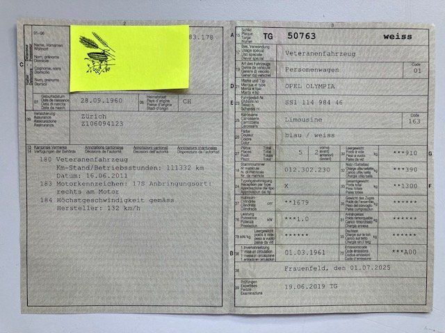 Opel Automobili: OPEL Rekord Olympia P1 – Usato da Arbon venduto da Mitchell01 9