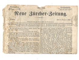 Alte Seiten "Neue Zürcher-Zeitung" vom 3. Oktober 1842