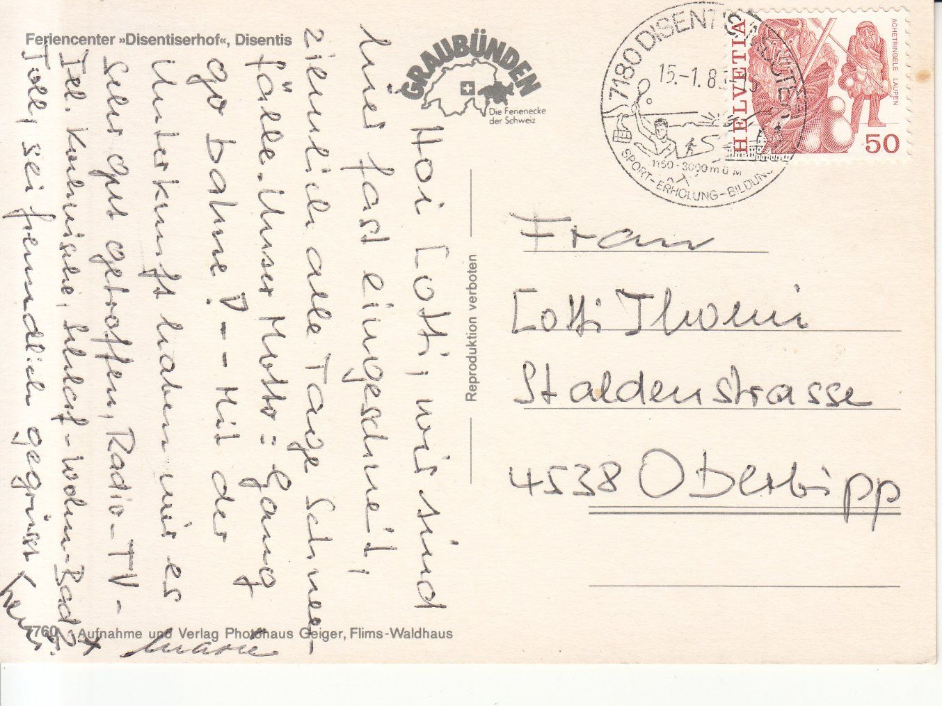 Cartoline postali: Disentis 1983 – Usato da Bürglen TG venduto da StampGraf 1