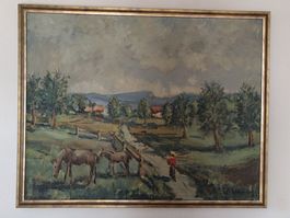 Gemälde ländliche Idylle, Öl auf Holz