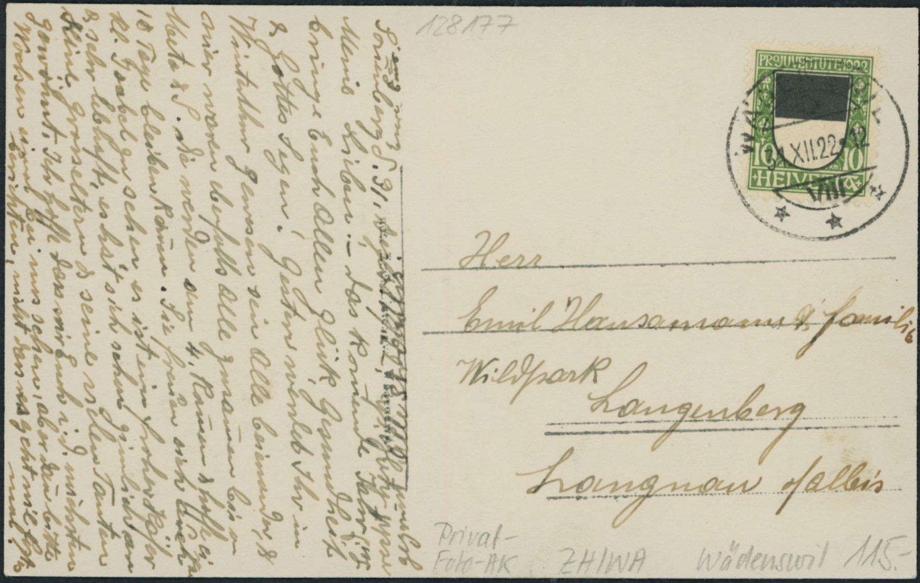 Cartoline postali: ZH Wädenswil – Usato da Schindellegi venduto da leecollect 1