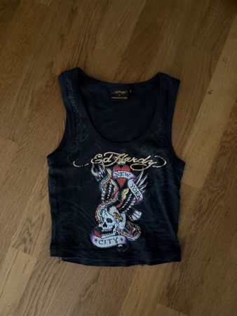 Ed Hardy Top Skull Snake Print Black Size S