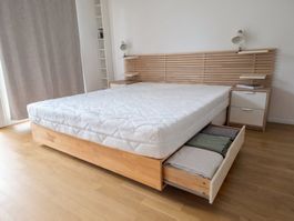 Lit Double en Bois avec Rangements 160x200 - Parfait Etat !