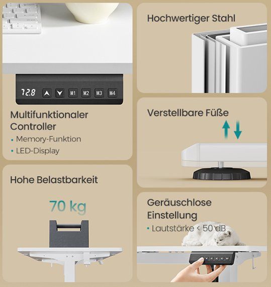 Elektrisch Höhenverstellbarer Schreibtisch FANTOM 140x60cm 6