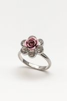 Bague ajustable fleur rose strassée neuve