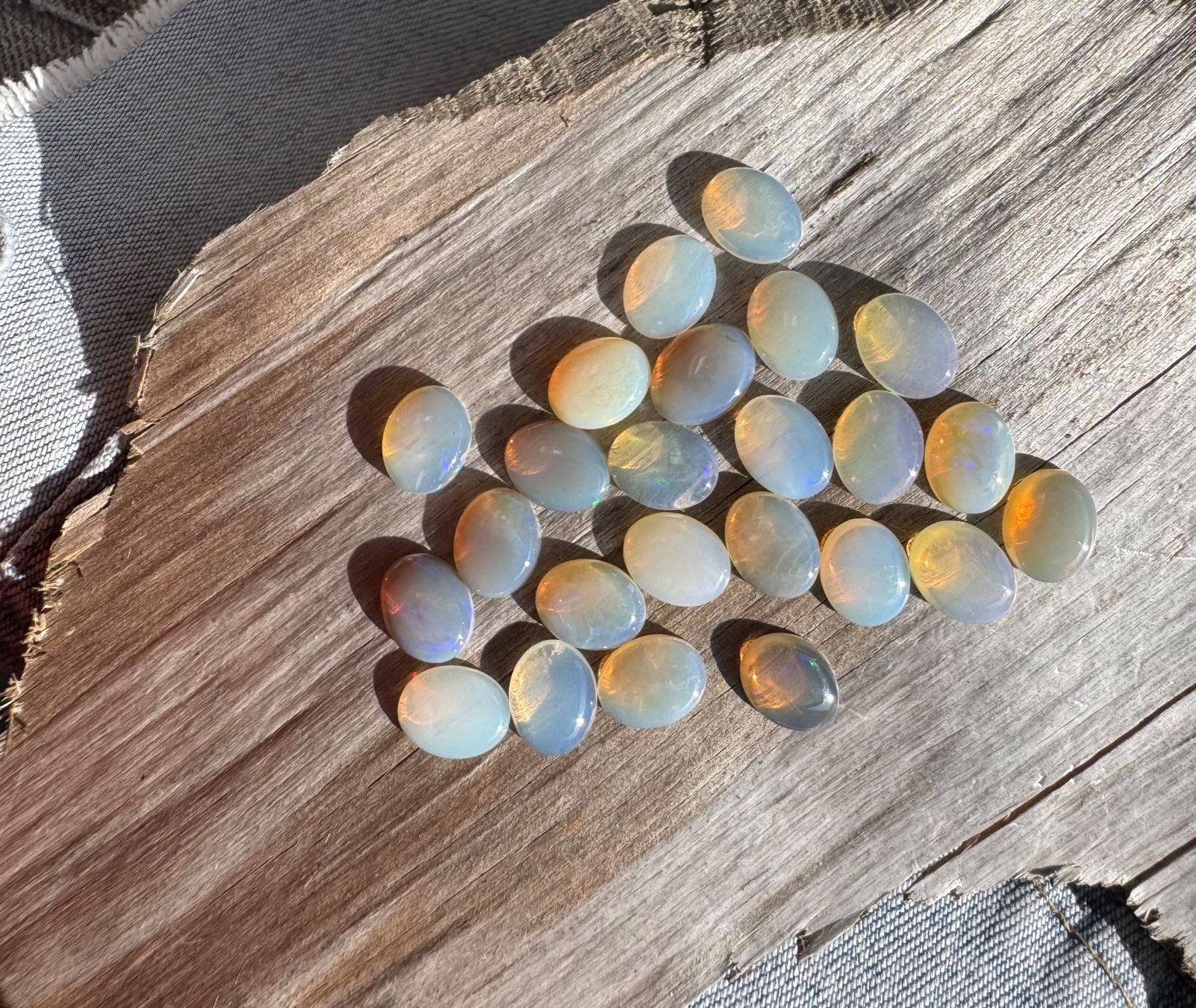 Fossilien: 24 Stk  Cabochons Opal  echt!!  oval    7x9mm  solid – Neu und originalverpackt aus Leuggern von gemshow 1