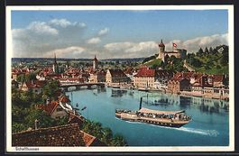 Schaffhausen, Rheinpartie mit Blick übe