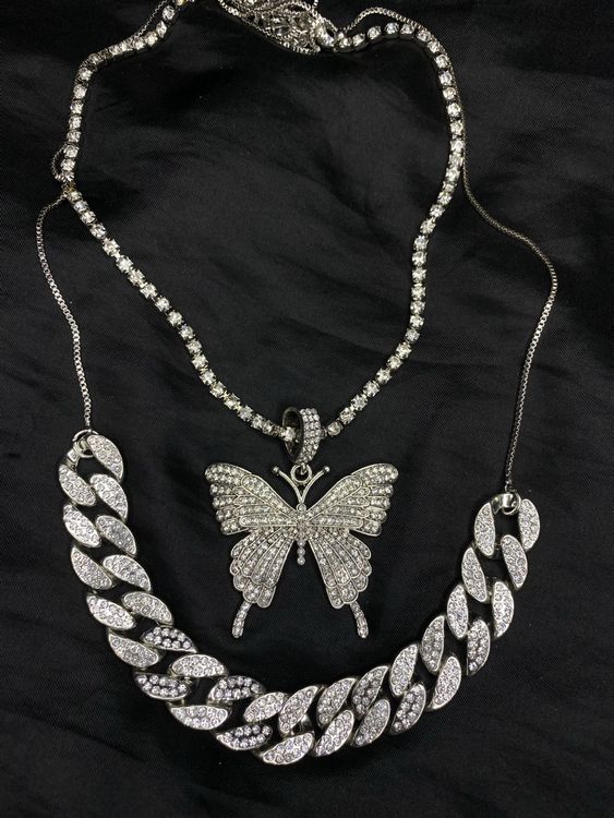 Kubanische Gliederkette Set Gold/Silber - Iced Out Schmuck Mit Herz Anhänger & Ohrringen