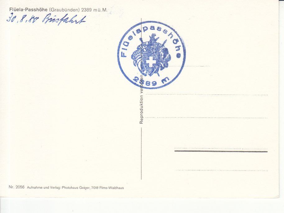 Ansichtskarten: Flüela Passhöhe 1984 – Gebraucht aus Bürglen TG von StampGraf 1