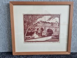 Original Holzschnitt "Pont-Marie" Paris von M. Honegger 1966