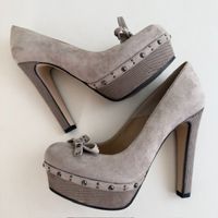 Elegant Luxus Pumps Grau Veloursleder Plateau Gr.37